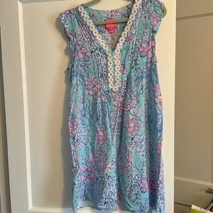 Lilly Pulitzer - aqua and pink coral print dress - XL